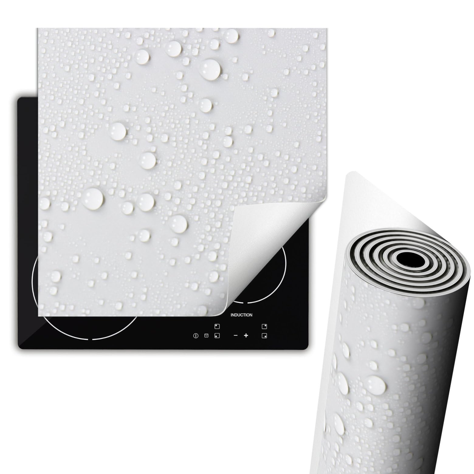 TMK ArtDeko Placa protectora vitroceramica induccion 60x52 cm Vinilo, Protector Vitroceramica, placa protectora de encimera, Gotas blancas