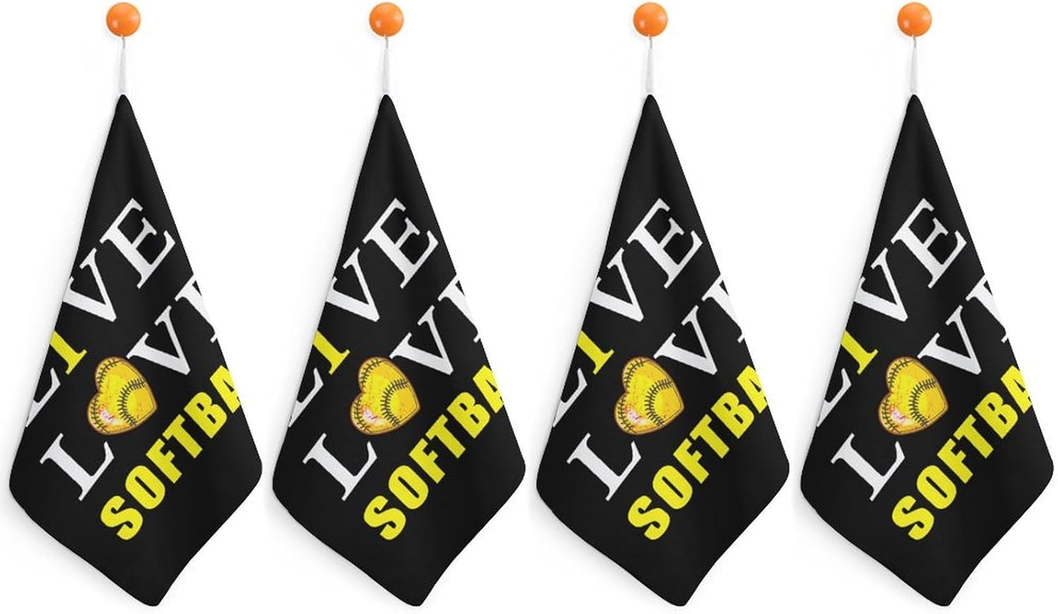 Live Love Softball Hand Towels for Bathroom Kitchen Towels Small Towel Handkerchiefs with Hanging Loop 4PCS