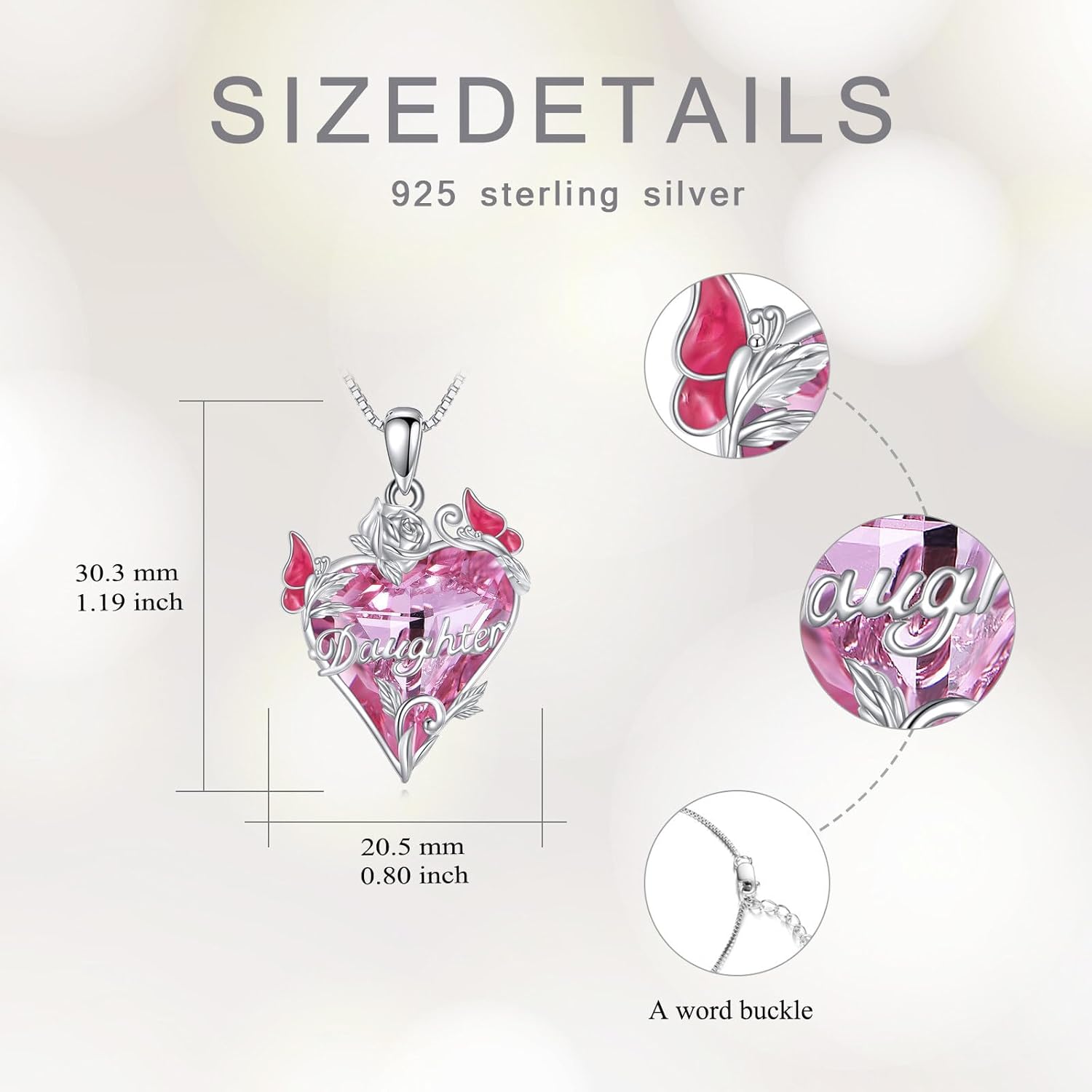 Mother Daughter Gift 925 Sterling Silver Rose Heart Crystal Pendant Necklace for Mom Daughter Mothers Day Birthday Jewelry for Women - Image 3
