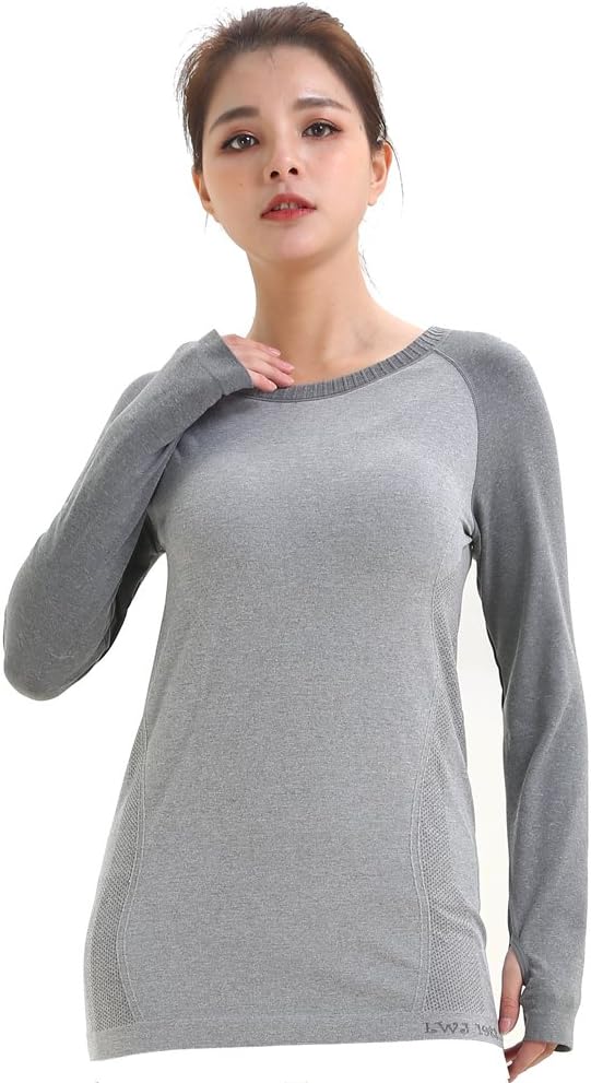 Long Sleeve Hiking Workout Dry Fit UV Protection Shirts Yoga Tops for Women Grey
