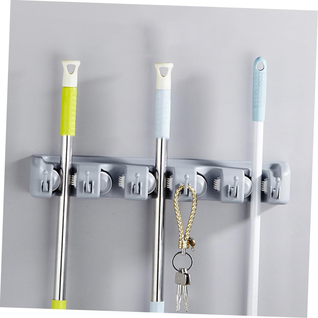 Multifunktionaler Wandhalter Mopphalter Besen Organizer Grau 5 Positionen 6 Haken Mit Schrauben Zur Wandmontage Für Küche Garten Garage Waschküche