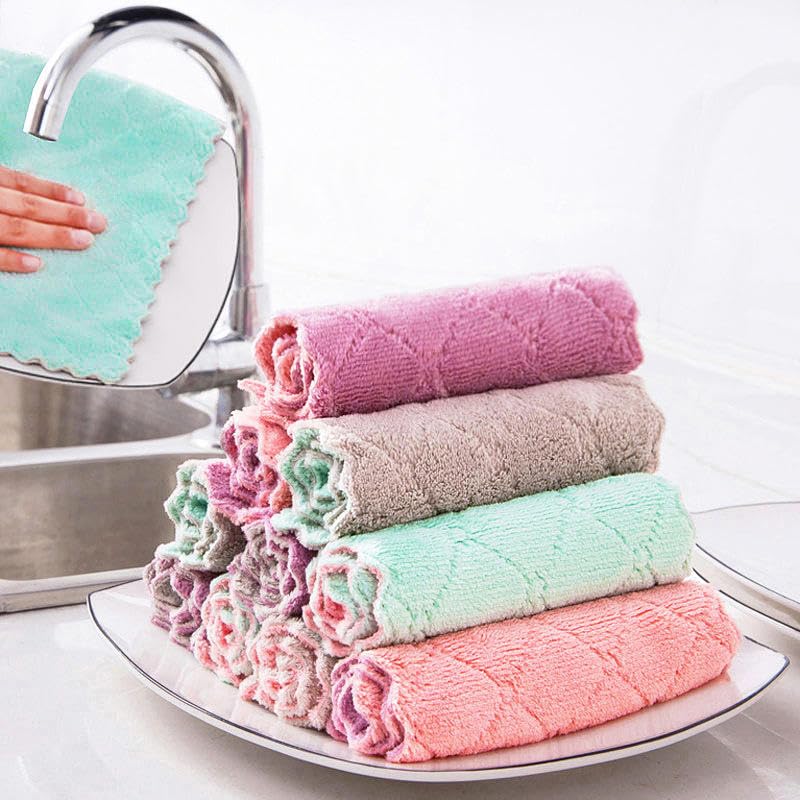 Image of AIDEA Microfiber Cleaning Cloth - 12PK, Super Absorbent Coral Fleece Cleaning Cloths, No Odor Reusable Dish Cloth, All Purpose Premium Microfiber Cleaning Cloths, Washable Fast Drying 6.3 inch x10.4 inch