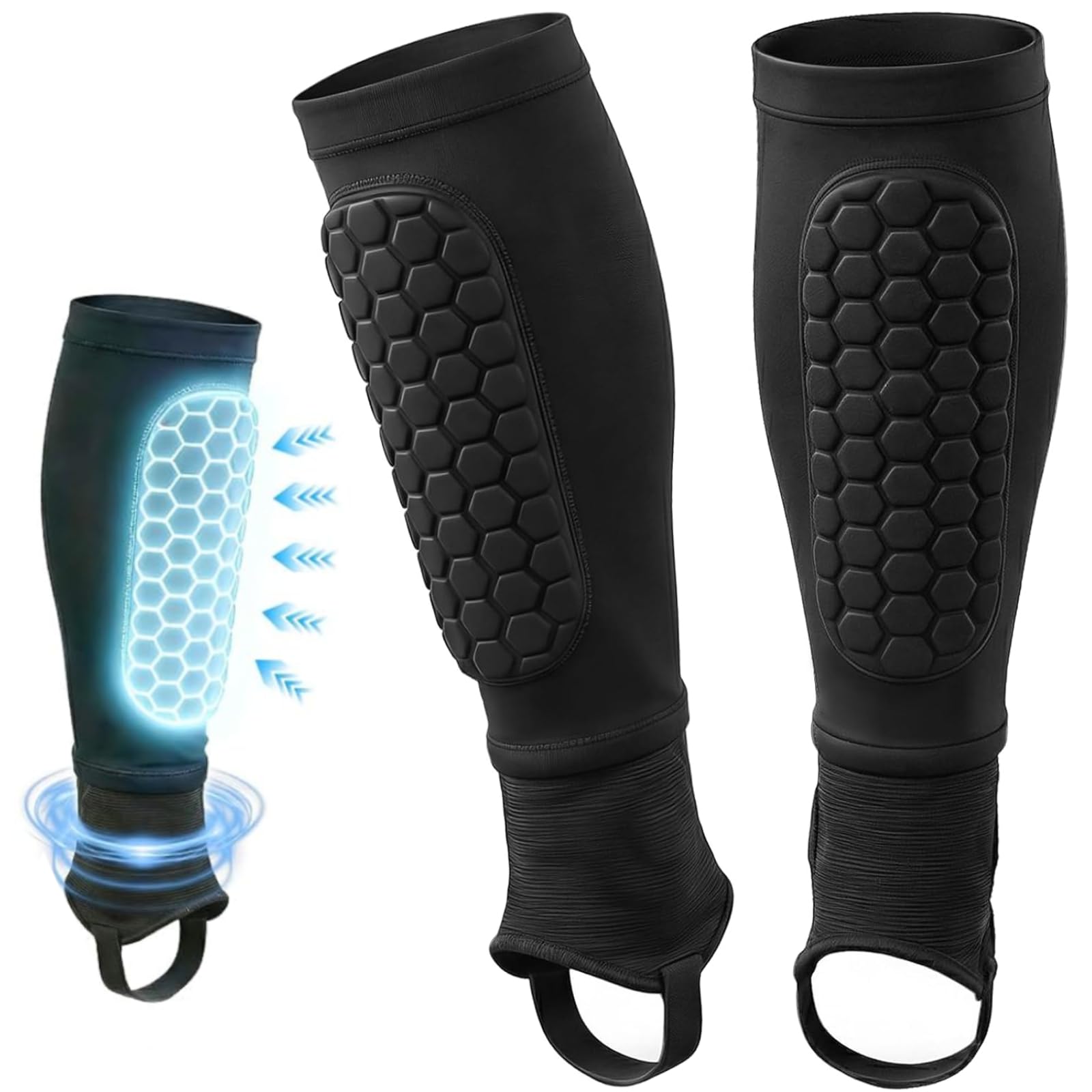 Shin Guards Pads, Shin Defender with Ankle Protection, Honeycomb Compression Sleeve Football Shin Guards with Superior Impact Absorption, Soccer Defender for Boys Teenagers Adults(L)