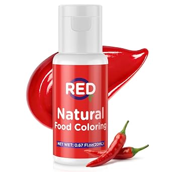 Natural Food Coloring- 20 Milliliters Dye Free Natural Food Coloring, FD&C & Artificial Dye Free Formula for Baking, Icing and Cooking, Cakes, Cupcakes, Frosting,Easter Eggs & Holiday Treats RED