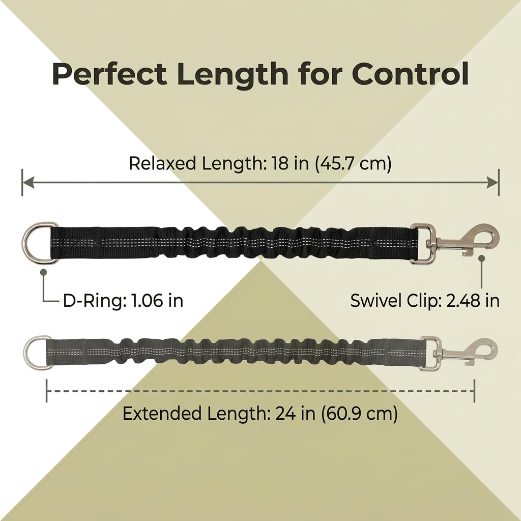 Ceinture Chien Voiture 75cm Réglable, Laisse de Sécurité Élastique en Nylon avec Amortisseur de Chocs, Attache Harnais Universelle Mousqueton Rotatif 360 Degrés pour Voyage et Transport, Noir