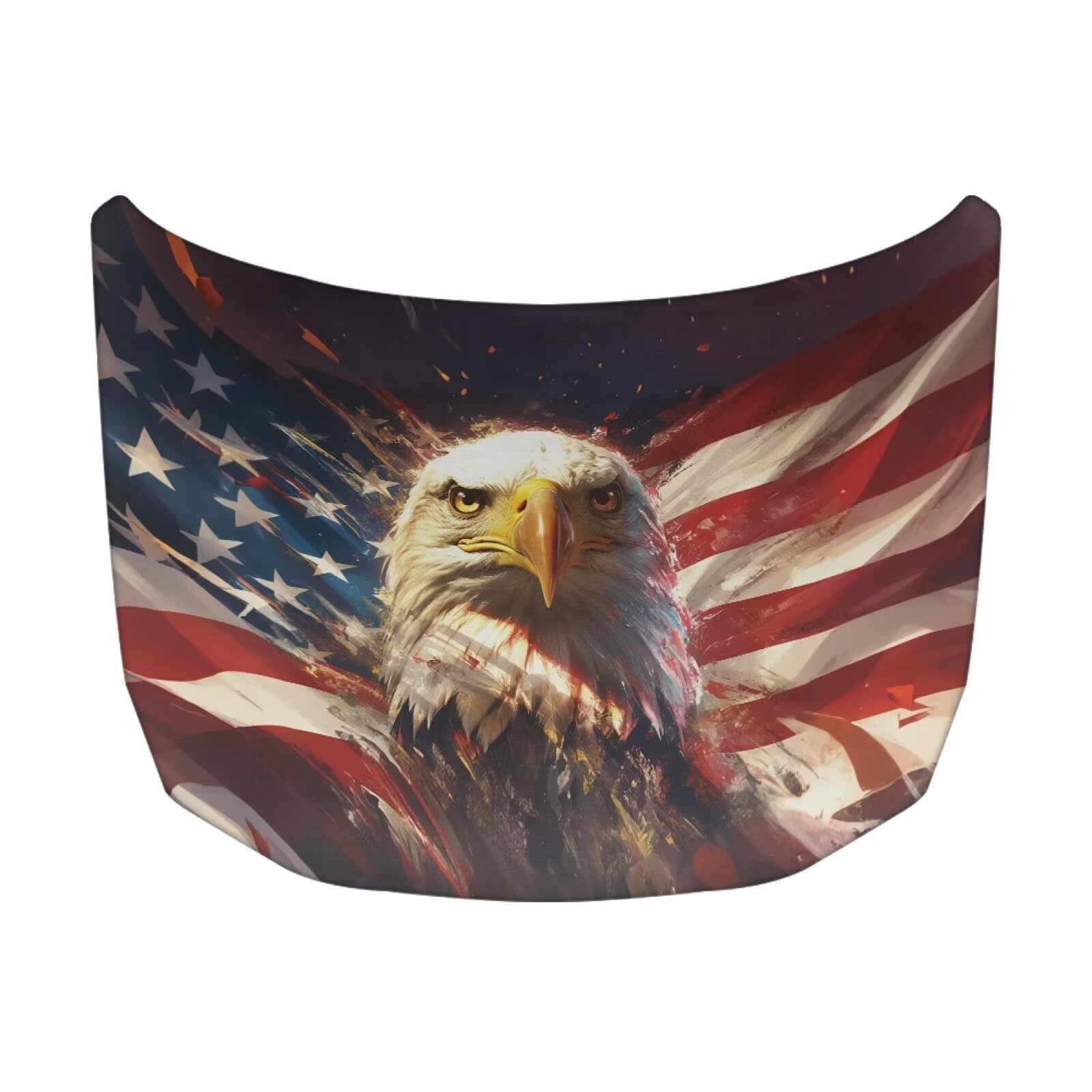 Car Hood Cover, Eagle and American Flag Auto Hood Wrap Blankets Stretchable Automotive Exterior Accessories for Compact Sedans SUVs Trucks