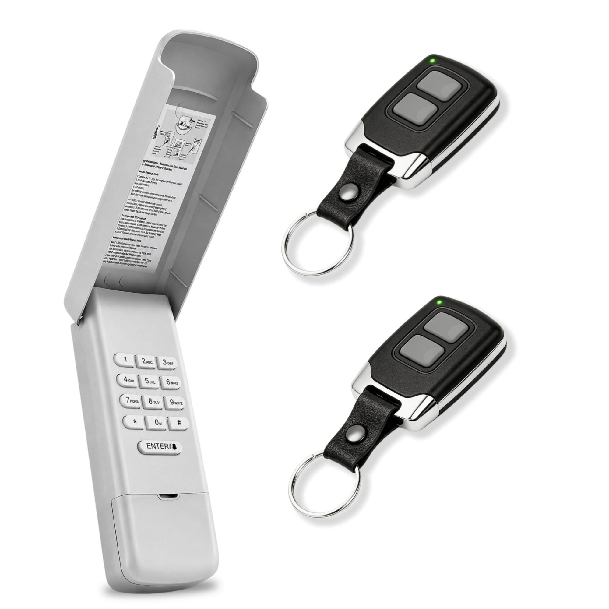 Teclado abridor de puerta de garaje con 2 mandos a distancia para Liftmaster Chamberlain Craftsman 877MAX 893LM 893Max 971LM 371LM 371LM, funciona con botón de aprendizaje amarillo, morado, rojo
