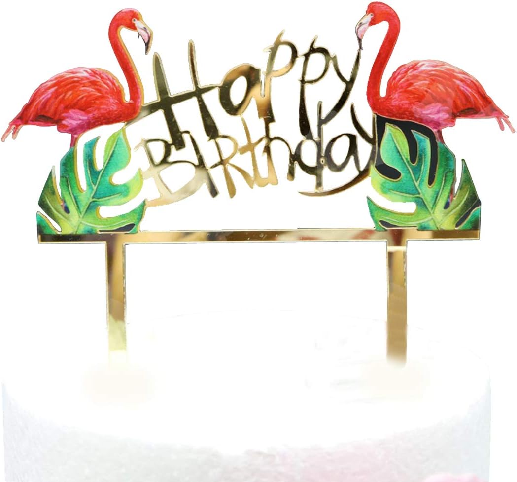 SONSMER Flamingos Happy Birthday Cake Topper, Acrylic Flamingos Birthday Twinkle DIY Glitter First Birthday Cupcake Topper Cake Smash Candle Alternative Party