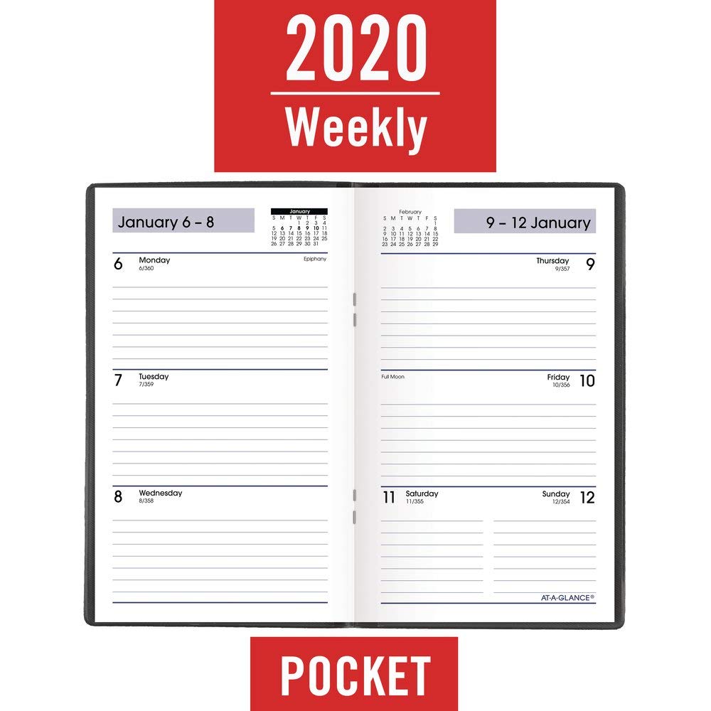 AT-A-GLANCE 2020 Agenda tascabile settimanale, DayMinder, 9,8 x 15,2 cm, nero (SK4800)