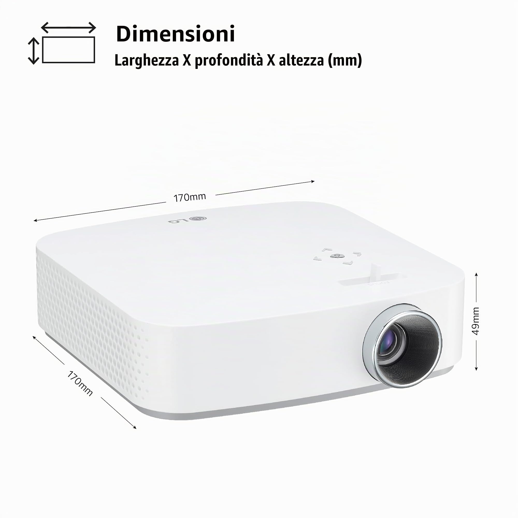 LG PF50KS Mini Proiettore Portatile per Ufficio e Tempo Libero, Risoluzione Full HD 1920x1080, Speaker Integrati, USB, USB-C, HDMI, Wireless, Batteria Integrata 2.5 Ore, 600 ANSI Lumens
