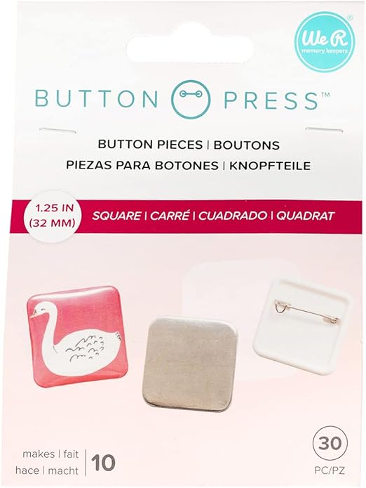 We R Memory Keepers, Button Press Refill Square, 10 Pack, 31mm Square Homemade Buttons, Create Custom Buttons for School Name Tags, Work Holidays, or Church Kid Activities