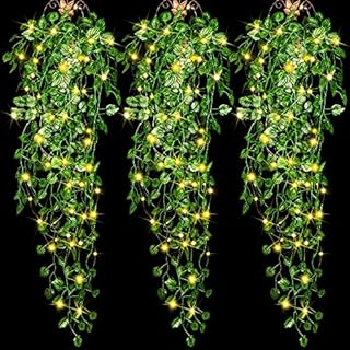 3 Pieces LED Artificial Plants Fake Hanging Leaves Vine Lvy Leaves Garland with 3 Pieces 30 LED Fairy Lights for Home Wall Room Garden Wedding Garland Outside Decoration