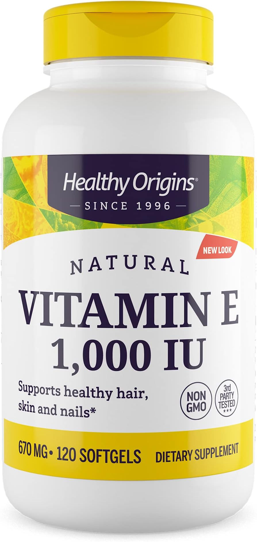 Healthy Origins Vitamin E 1,000 IU Softgels (Natural) Mixed Tocopherols - Vitamin E Capsules Supplement - Gluten-Free & Non-GMO Skin, Hair & Nails Vitamin - 120 Softgels