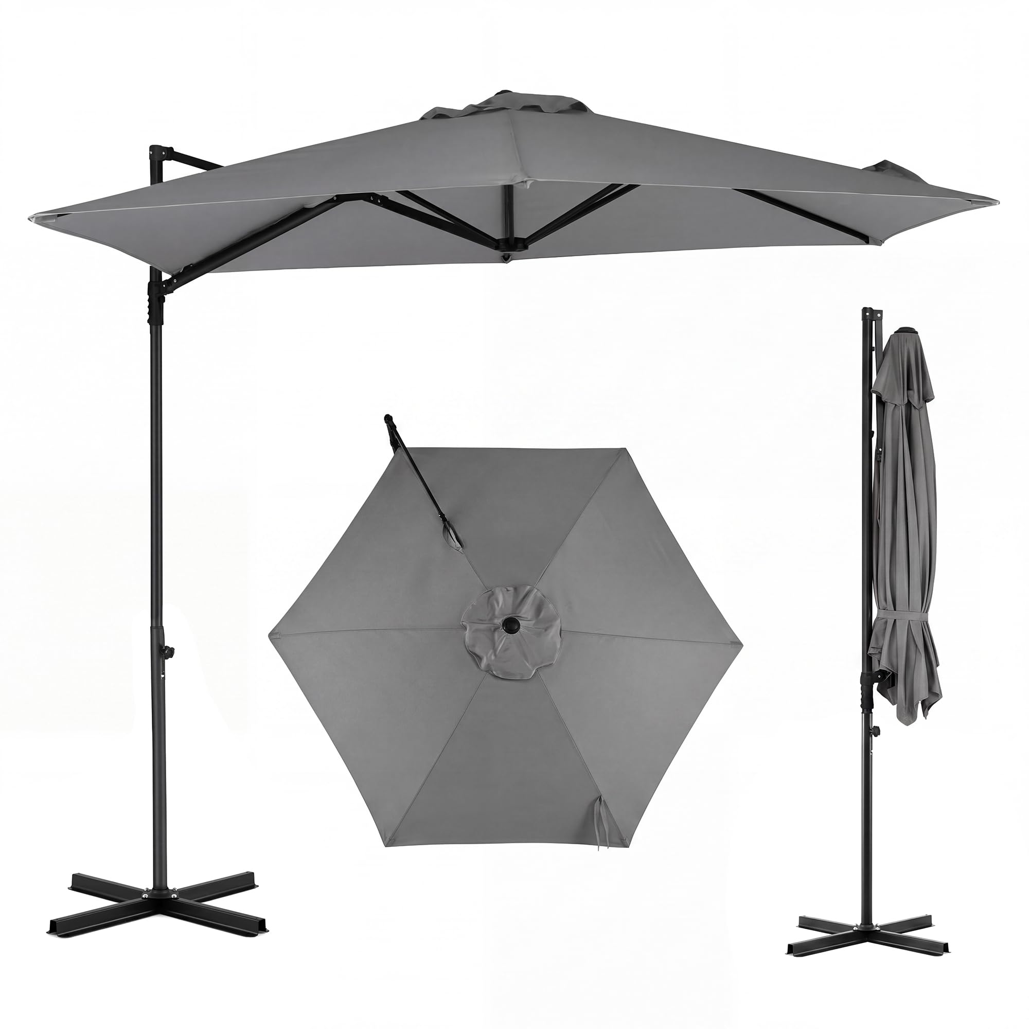 COSTWAY Parasol Déporté Hexagonale à Pied, Hauteur 240 CM (Gris)