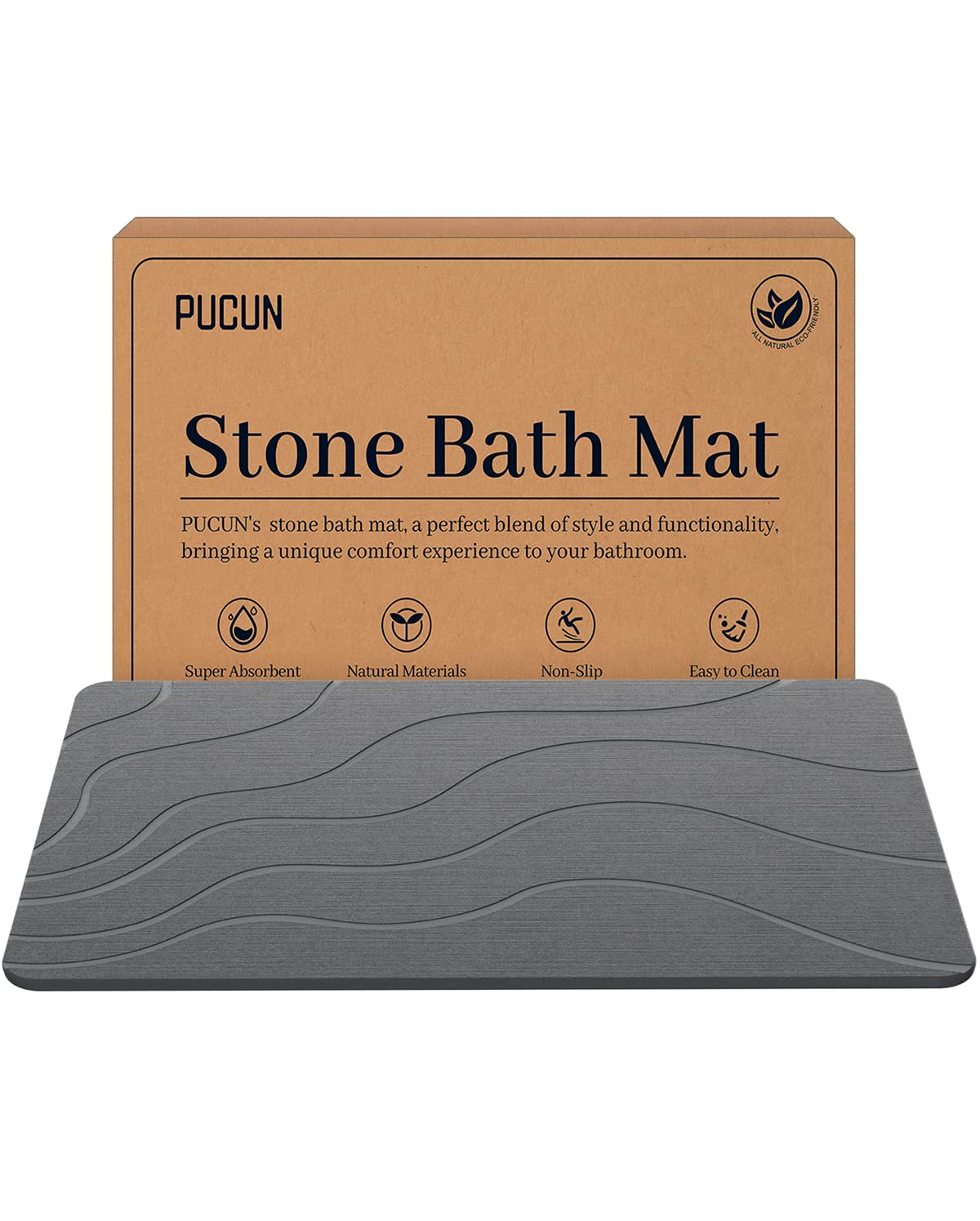 Stone Bath Mat Diatomaceous Earth Non-Slip Shower Mat,Quick Drying Diatomite Bath Stone Mat for Bathroom Floor -Super Absorbent,Natural, Easy to Clean(24×16" Grey)