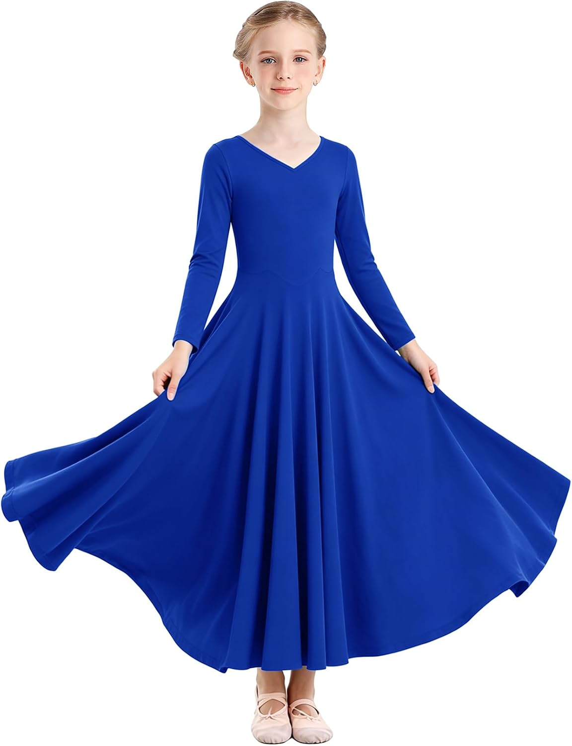 Girls Praise Dance Dress Metallic Block Rules Liturgical Worship Dance Costumes Swing Lyrical Dancewear