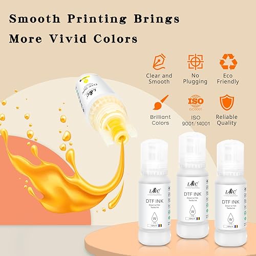 Miniatura 4 de L&C Tinta DTF blanca para Epson ET-8550 Recambio para impresoras epson et-8550 DTF, impresión de transferencia de calor tinta blanca 3.4 fl oz x 4