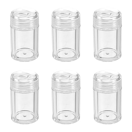 Beaupretty 6 tarros de polvo sueltos de plástico transparente de 0.3 fl oz, carcasas vacías de polvo para la cara, botella de plástico vacía, tamiz