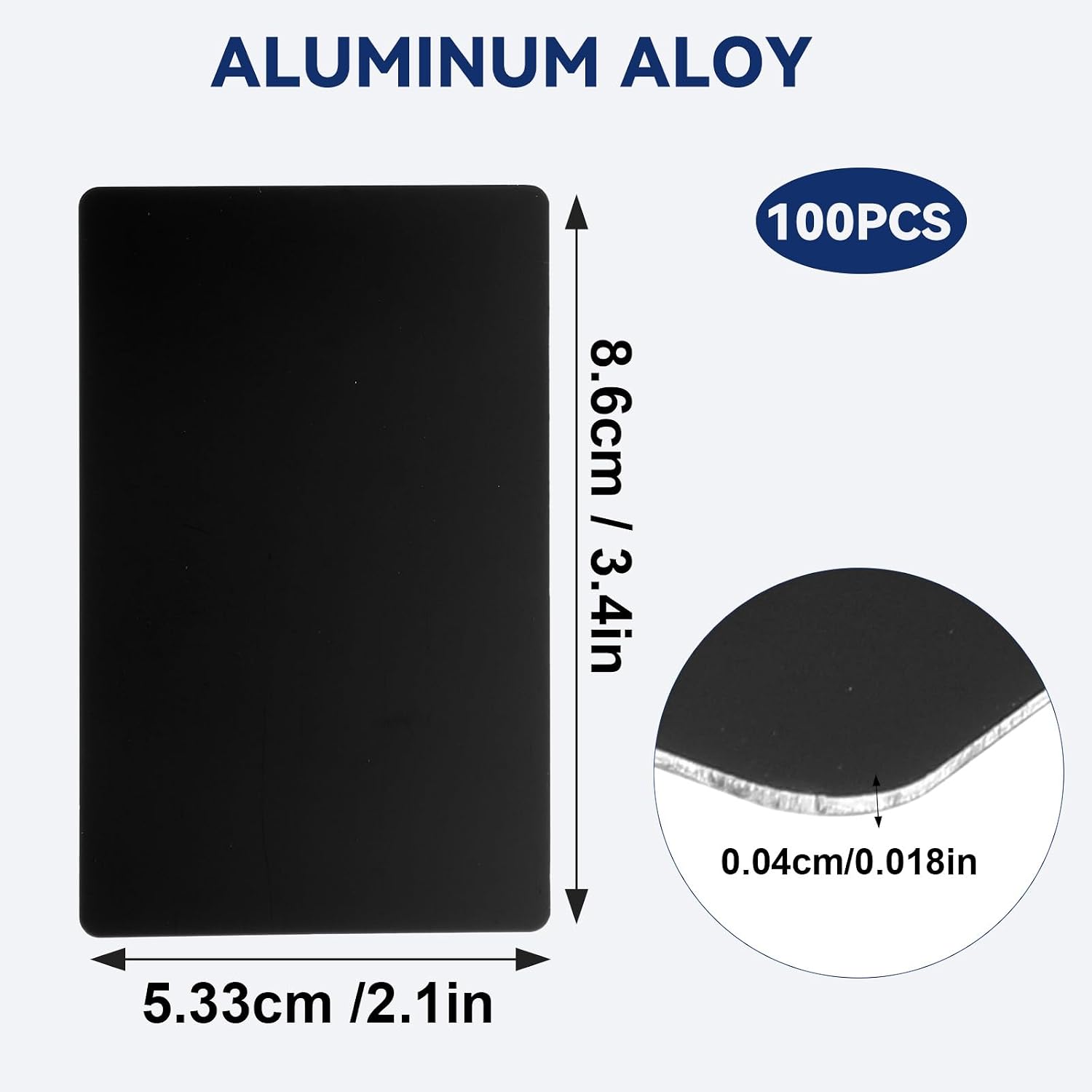 100 Pack Metal Business Cards Anodized 0.45mm Thick Anodized Aluminum Blanks Name Card Laser Engrave Printable Name Card for Custom DIY, 3.4x2.1 Inch