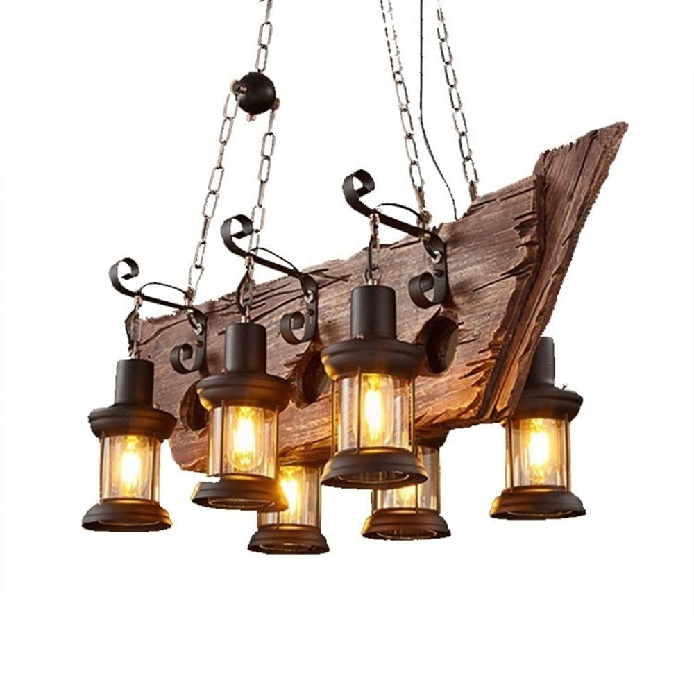 Lampa wisząca z 6 lampami z drewna łodzi