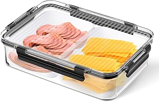 Deli Meat Container for Fridge Organizers and Storage, Ham and Cheese Container for Fridge, 11 Inches Long Lunch Meat Containers for Refrigerator, 2 Compartment Snack Containers with Clear Lid