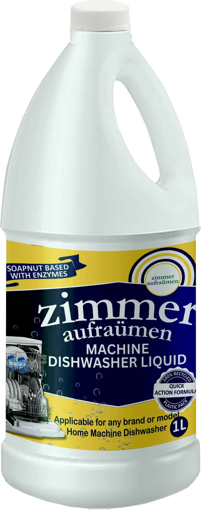 Zimmer Aufraumen Dishwasher Machine Detergent Liquid | Compatible with Any Dishwasher Machine | Soapnut & Enzymes Based (1L)