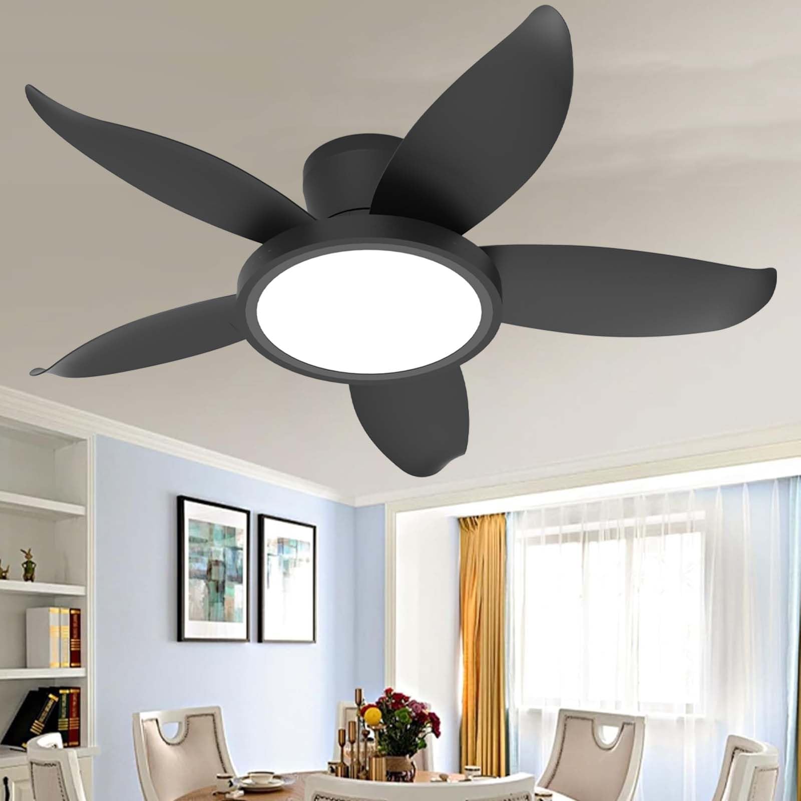 ZOMLBOF 5 Blade Ceiling Fans with Lights 6 Speed Reversible Dimmable Silent Fan Light with Remote Control APP Control Timer Function Light Fan Ceiling Suitable for Dining Room Bedroom，Black-42
