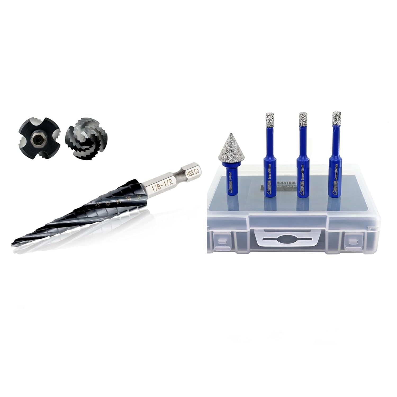 Step Drill Bit 1/8"-1/2",13 Steps Size Four Spiral Flute M35 Cobalt Step Core Bit with 1/4" Quick-fit Hexagon Shank Hole Saw for Metal,Stainless Steel,Aluminum,Wood, Plastic Copper