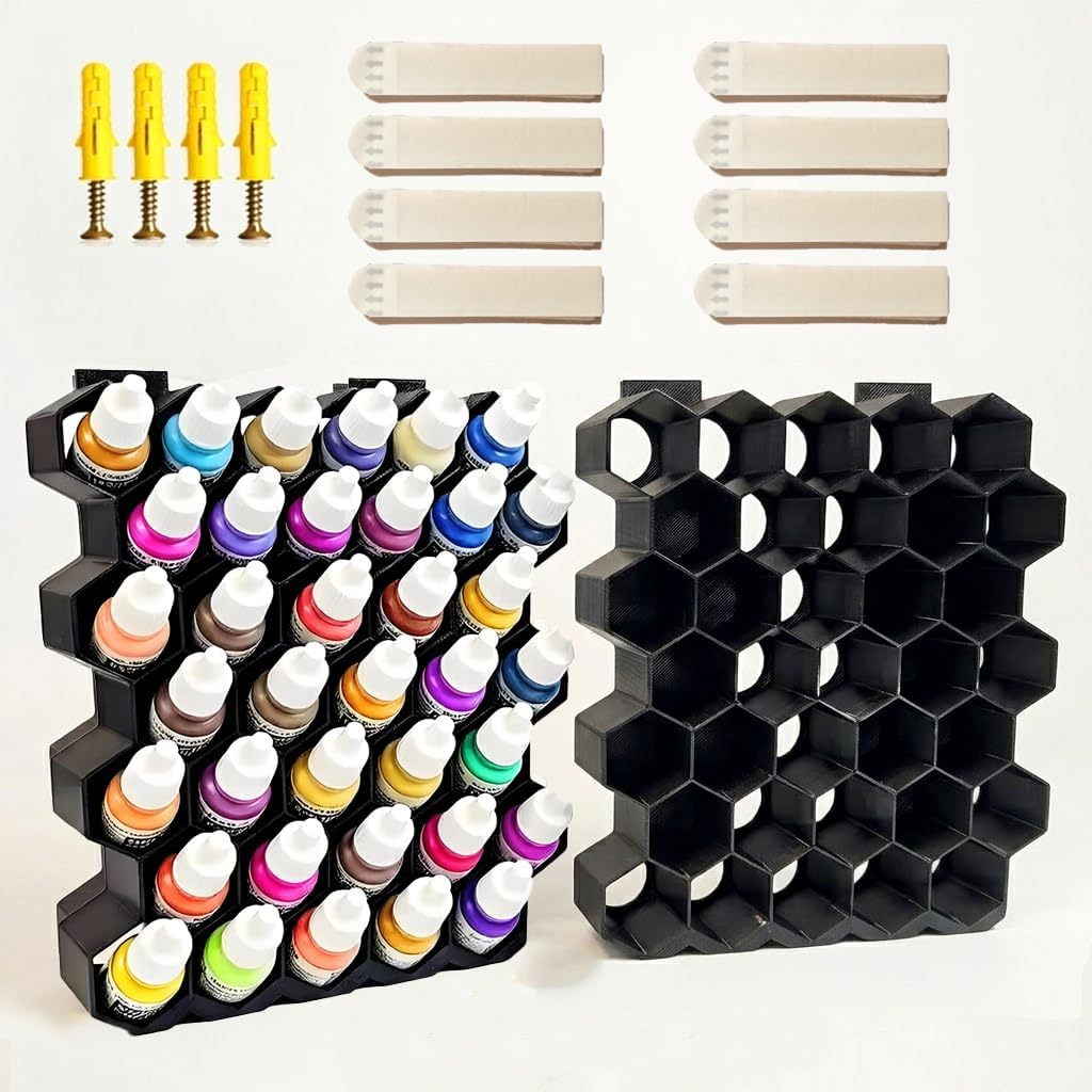2-Pack Wall Mount Paint Rack,Paint Bottle Organizer,26mm Honeycomb Dropper Paint Organizer for Vallejo,Army Painter 17/18mL Bottles,for Miniature,for Warhammer,Model Painting