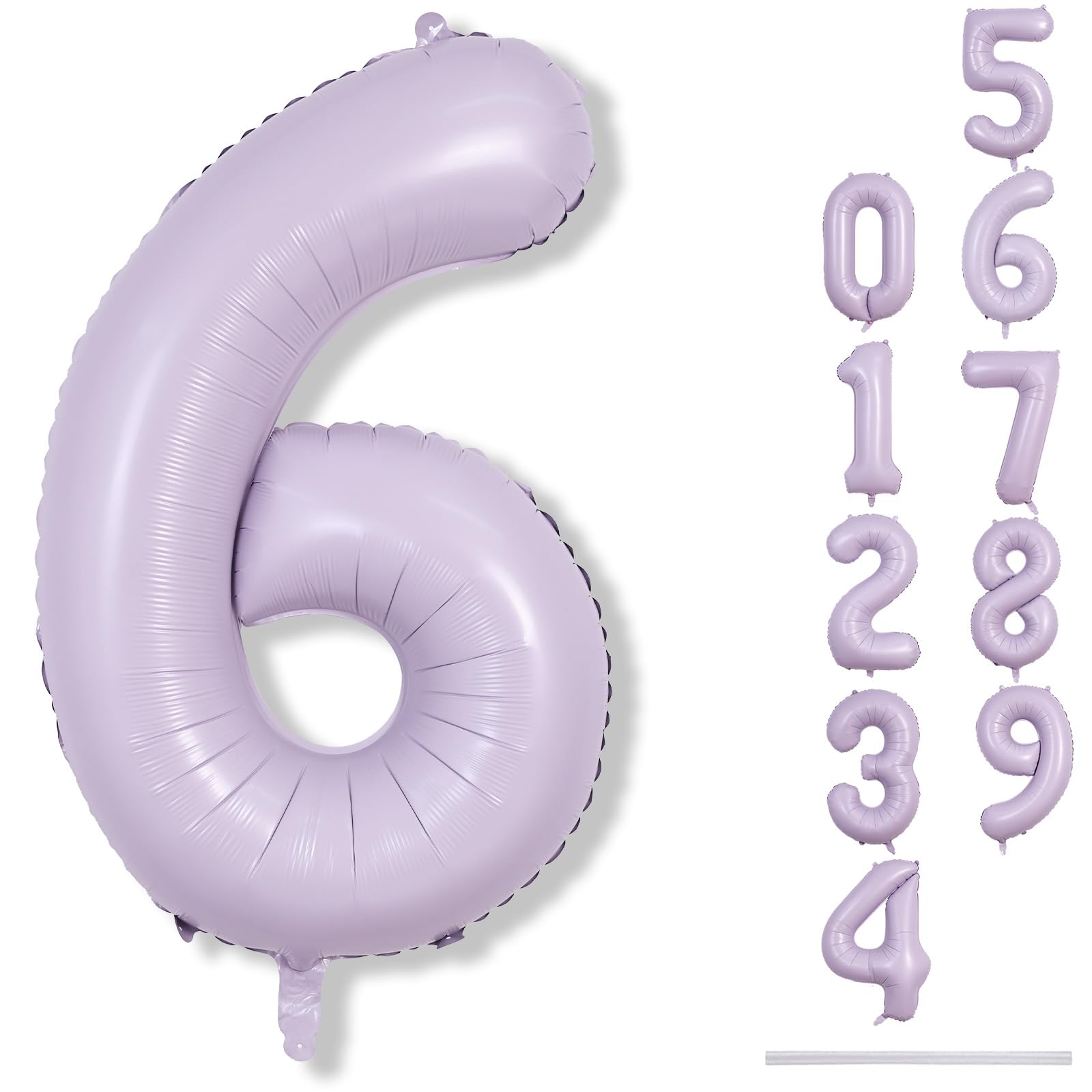 40 Inch Balloon Number 6 Light Purple, Large Foil Pastel Purple 6 Balloons Number for Women, Lavender Globos de Numero 6 Helium Balloons for Girls 6th