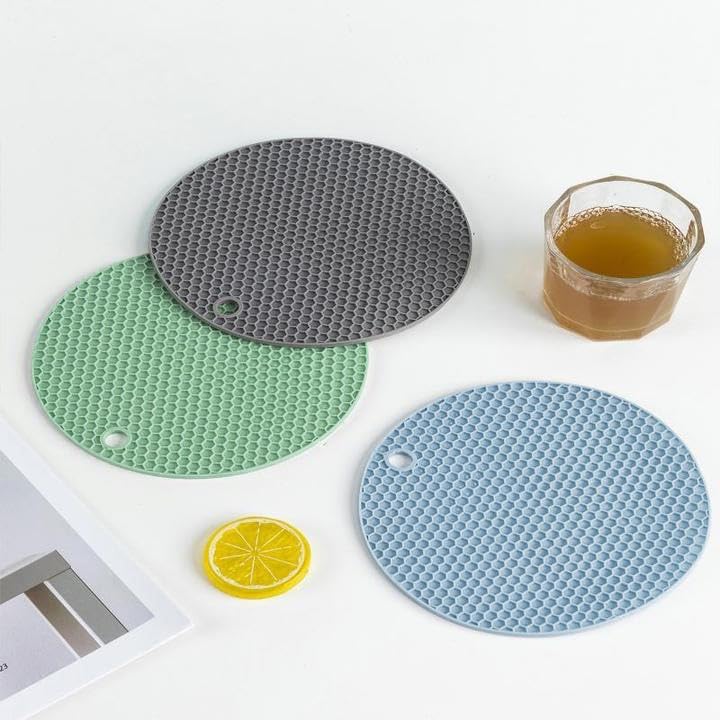 3 PCS Multicolour Silicone Trivet Pads, Non-Slip Heat Resistant Pot Holders, Multicolor Honeycomb Hot Pads for Kitchen Countertops