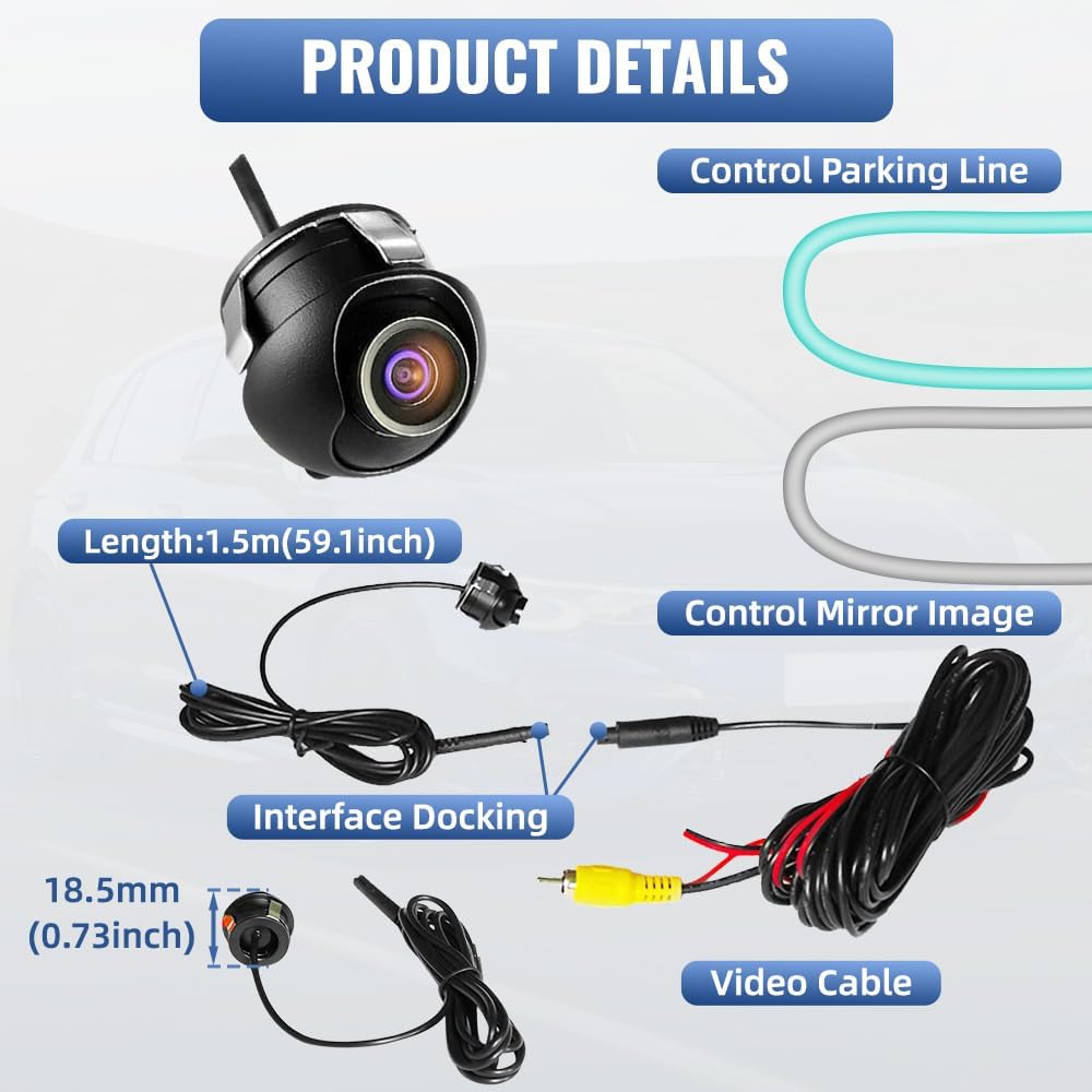 360 Degree Rotating Car Camera Side Front View 170 Degree Wide Angle Compatible with Ford Compatible with Toyota Compatible with Chevrolet Car Universal Backup Camera 12V RCA Wired