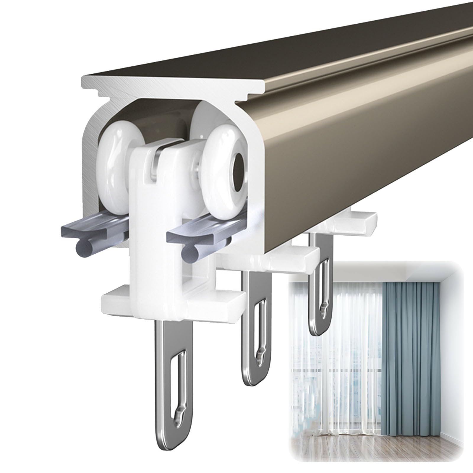 Riel de aluminio resistente con deslizamiento suave y montaje dual en techo o pared para el hogar