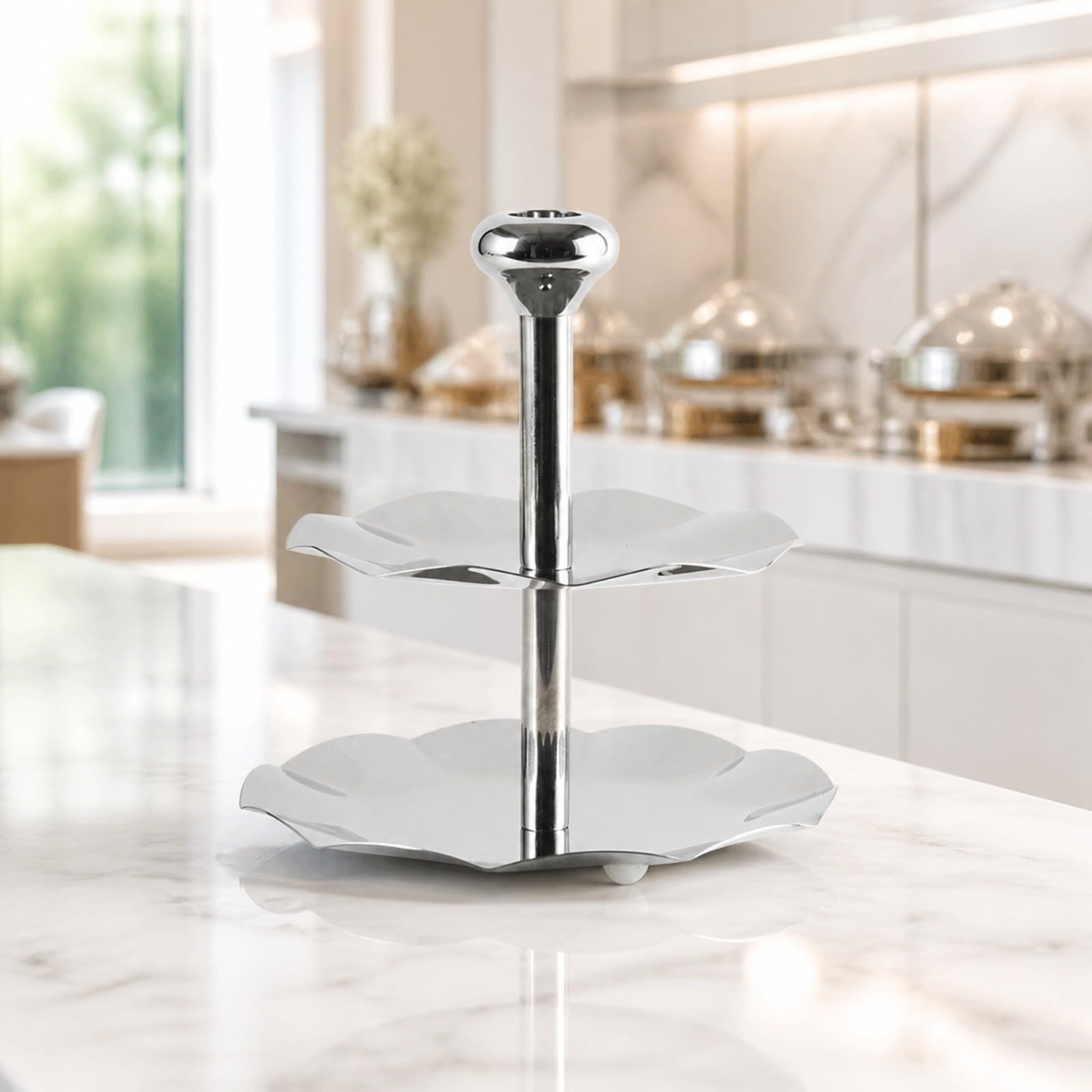 B Baosity Expositor Dos Niveles | Platos con Bor Ondulado, Soporte para Magdalenas, con Asa, Vajilla, Fiestas, Cafeterías, Hoteles, organizadores, Reposteros