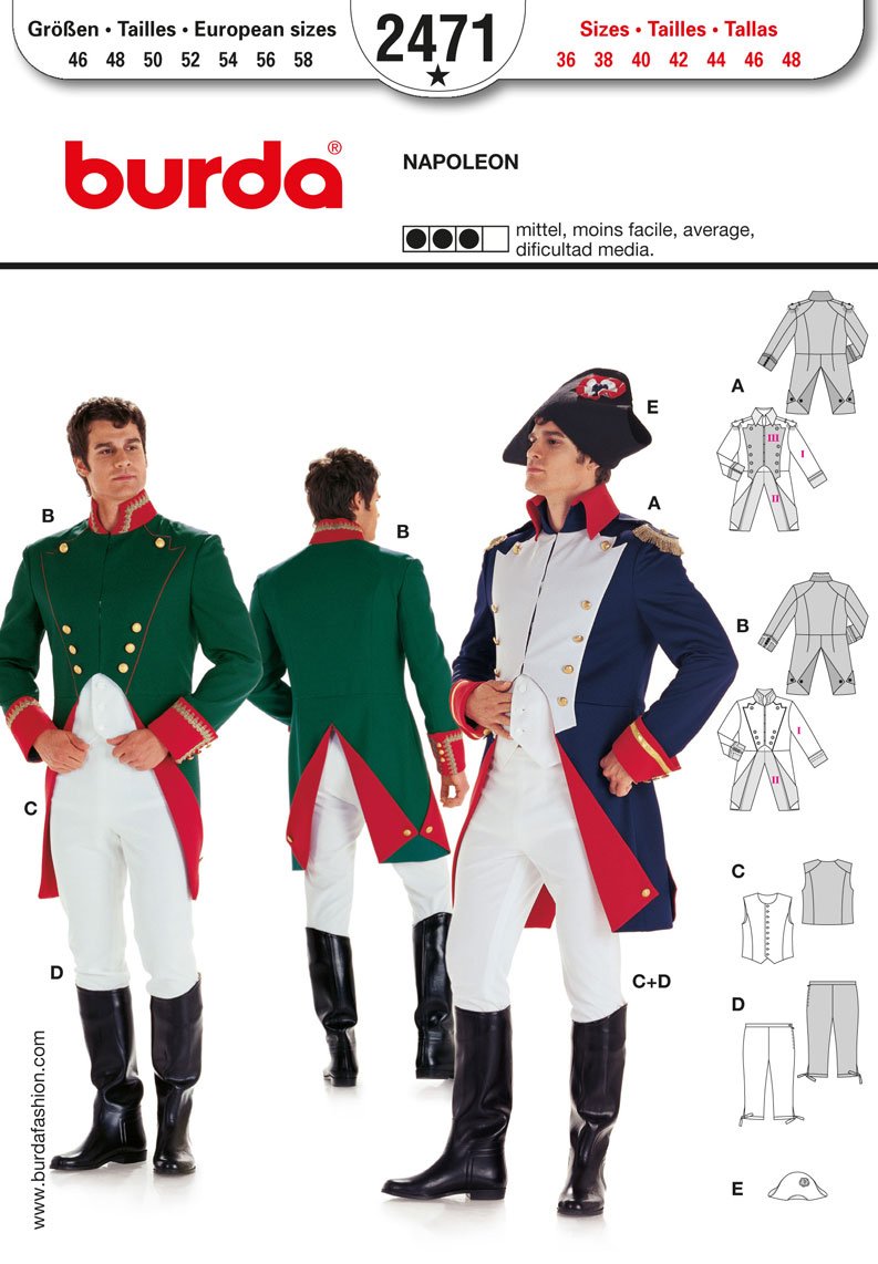 Burda 2471 Schnittmuster KostŸm Fasching Karneval Napoleon Offizier (Herren, Gr, 46-58) Level 3 mittel