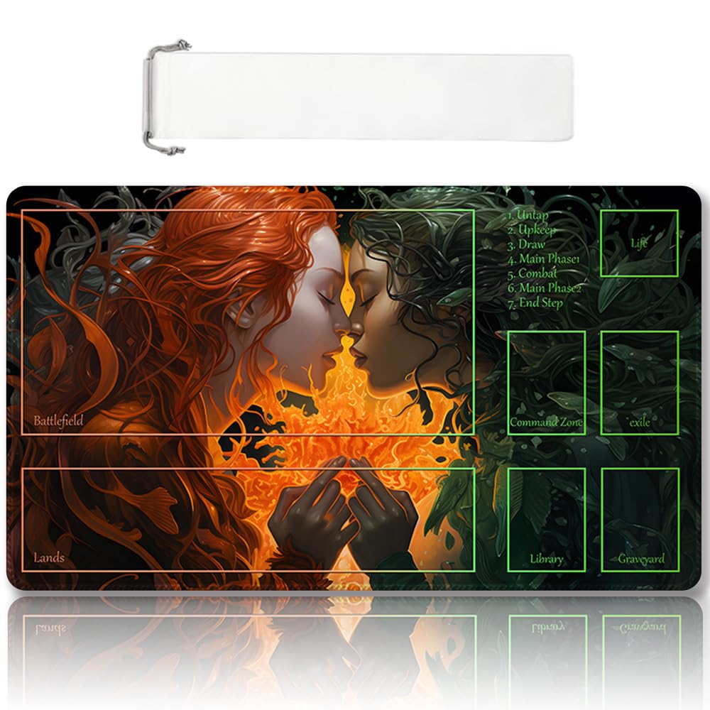Premium Stitched MTG Playmat with Zones and Non-Slip Rubber Backing - TCG Play Mat for MTG and Other Card Games - Colorful Design with Vintage Look and Feel (DKT (120),Zones)