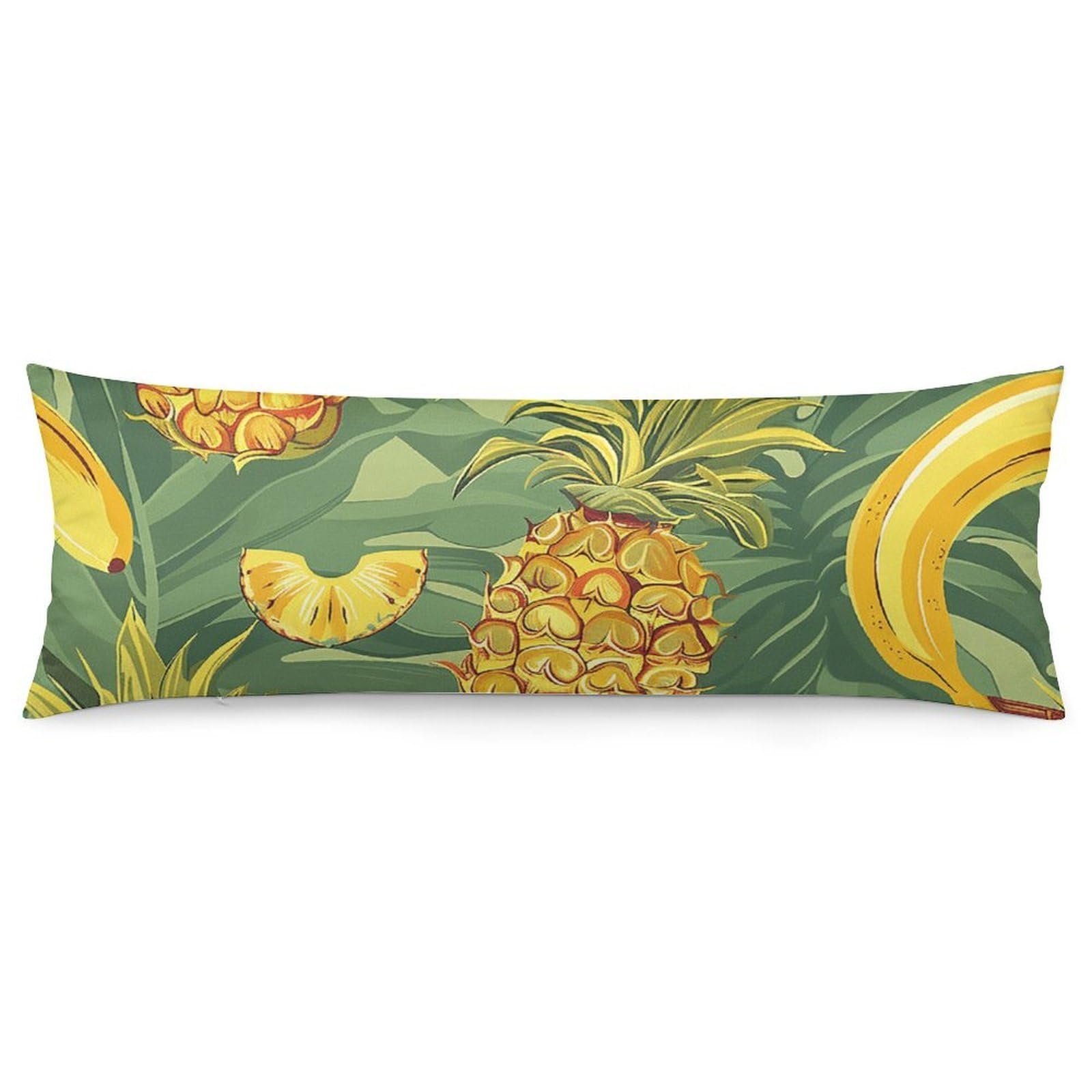 2 Pack Pillow Cases for Hair and Skin, Soft Breathable Pillow Case Covers with Hidden Zipper, Pineapple and Banana Pillowcase 20"x54" Pillow Covers for Sleeping Gift