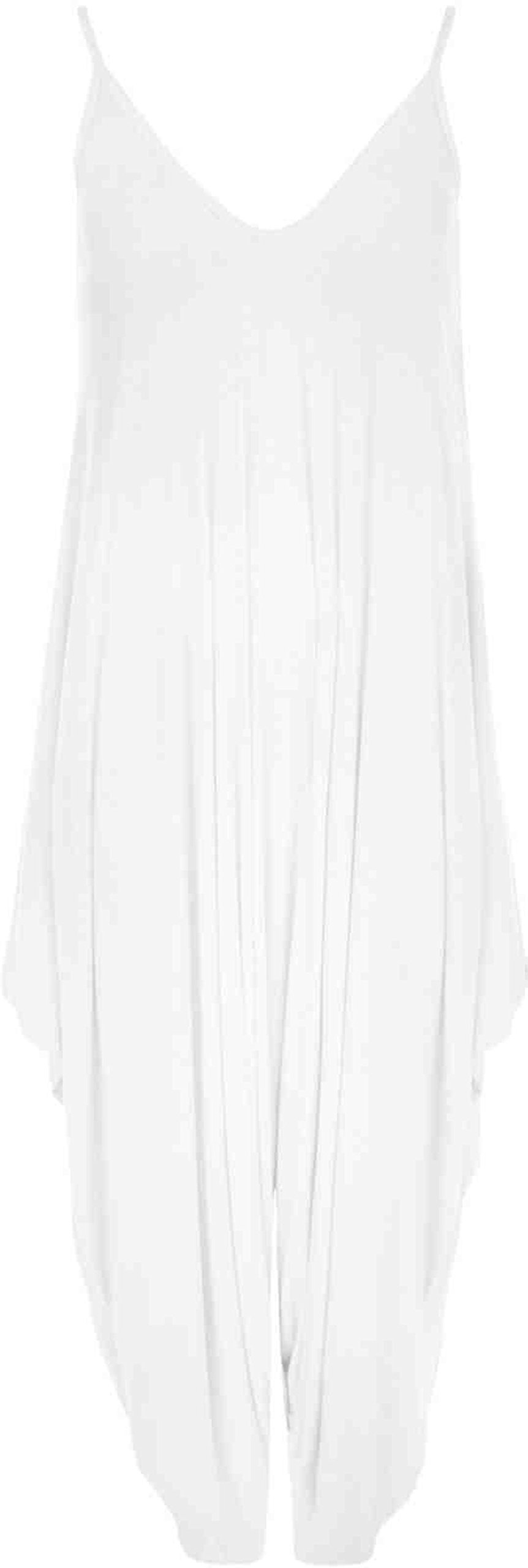 GirlzWalk Women Lagenlook Cami Strappy Baggy Harem Jumpsuit Dress White