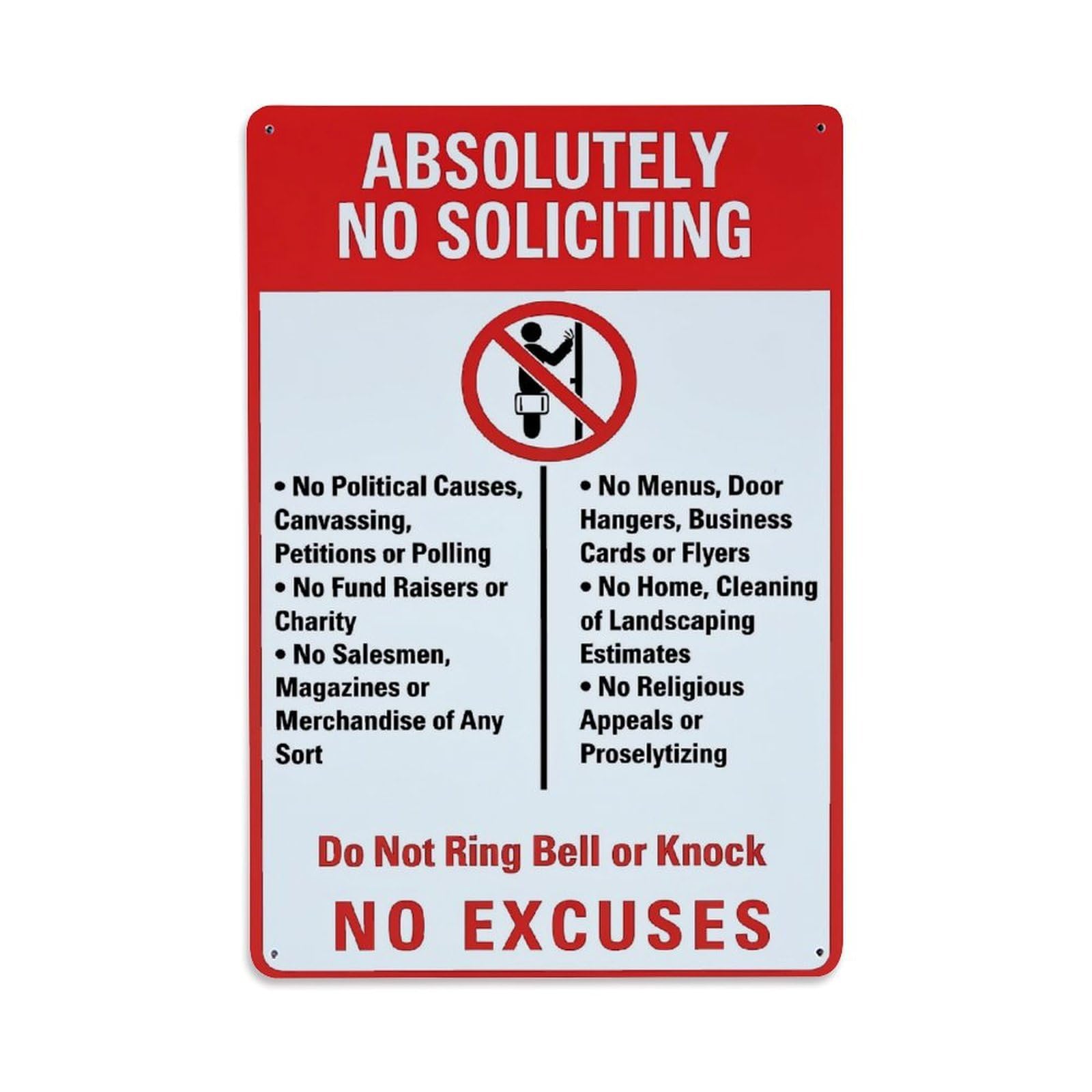 Nestemfo Vintage Absolutely No Soliciting Sign Tin Sign Metal Sign, Living Room,Bar, Home, Bedroom Wall Decor,Retro Metal Poster 8X12 Inches