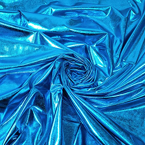 Hologram Metallic Foil Stretch Fabric Width 58 Inches(Blue 1yard)