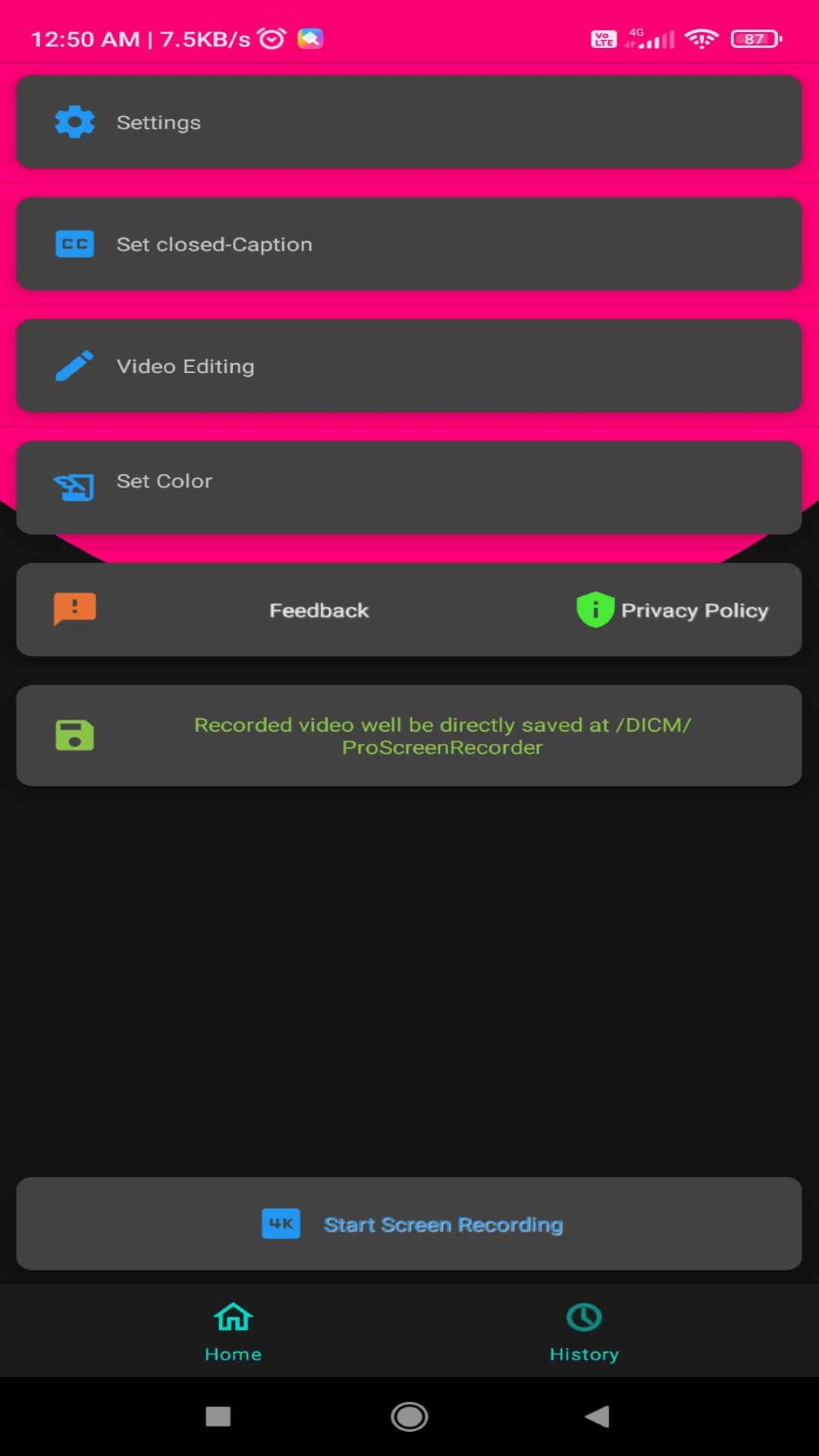 4k Screen Recorder Pro WIth Internal Audio for Android