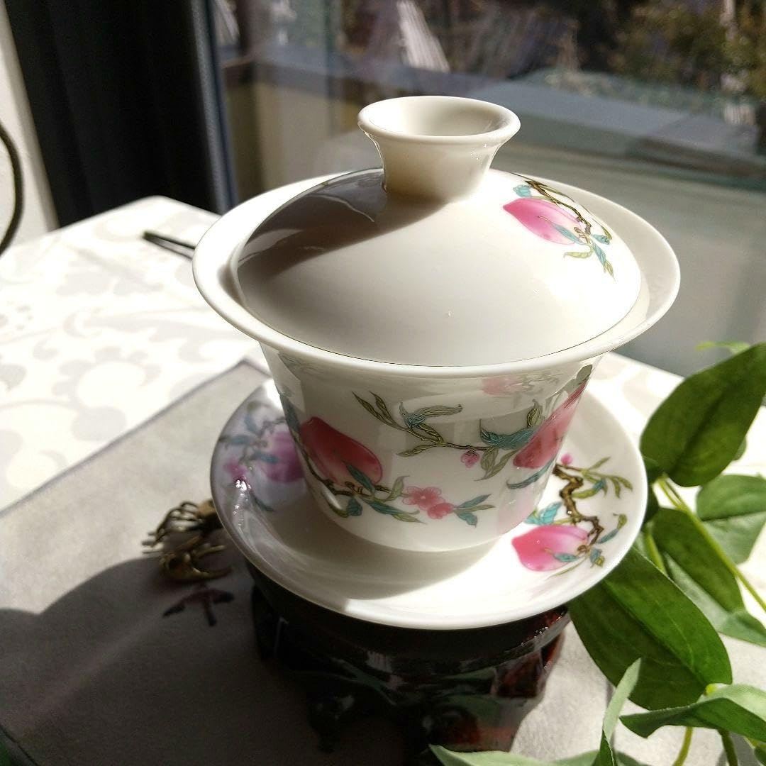 Amazon.co.jp: 《シノワズリ》中国台湾茶器可愛い桃源柄蓋碗 1客