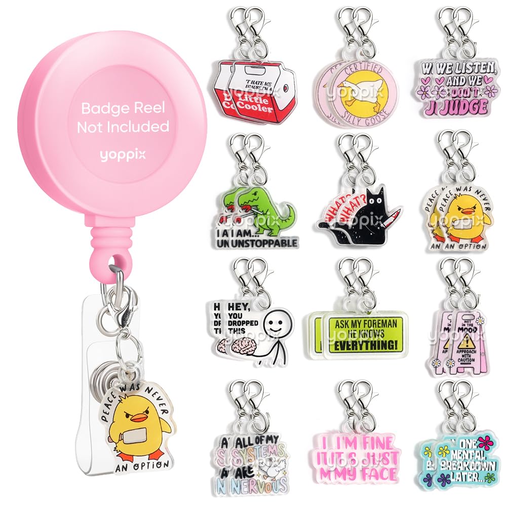 YOPPIX 24 Pcs Nurse Badge Reel Charms - Cute & Funny Acrylic Charms for ID Holders, Perfect for Nurses, Medical Staff, Teachers, Students & Office Professionals