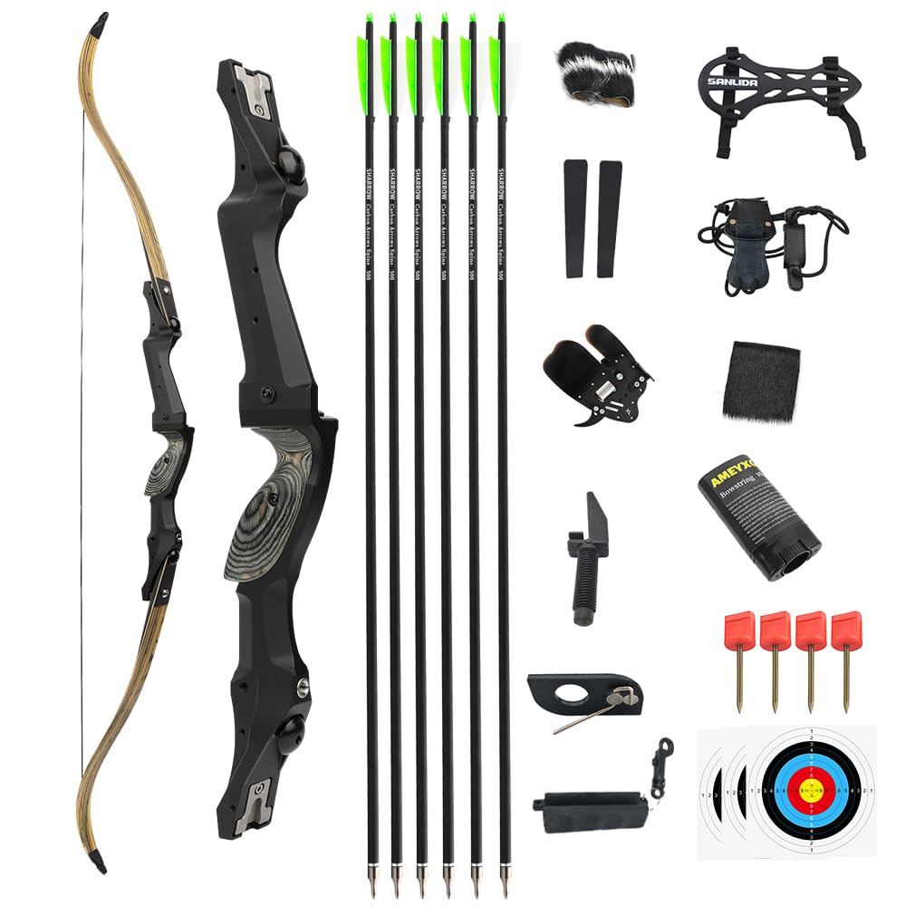 60/62/64 Inch ILF Recurve Bow 30-65Lbs Metal ILF Bow Riser Takedown Recurve Bow American Hunting Bow Right/Left Handed (64