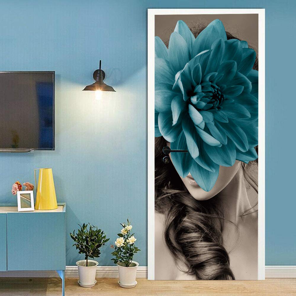 Peintures trompe l'oeil en trompe-l'œil bleu azur pour habillage de porte chic et moderne