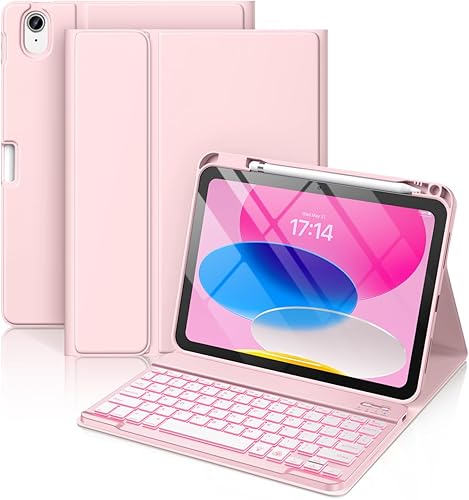 Hamile Funda para iPad de 11 y 10 generación con teclado, 7 colores retroiluminados, inalámbrico, desmontable, con soporte para lápiz, para iPad de