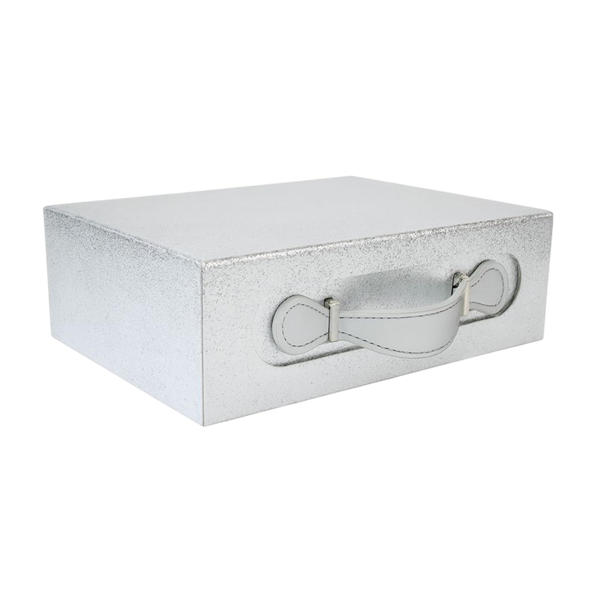 Emartbuy Silver Glitter Folding Magnetic Gift Box with Faux Leather Handle – 28.2 x 20.2 x 9.2 cm – Fits Mugs, Beauty Sets & Mid-Size Gifts – Birthdays Weddings Corporate Gifting Retail – 10 Pack