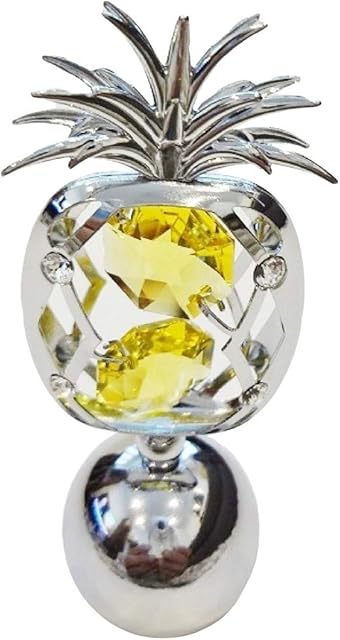 Crystocraft Pineapple Crystal Ornament With Swarovski Elements Gift Boxed Yellow Crystals Silver Chrome Plated Fruit Perfect Keepsake Collectors Gift Figurine