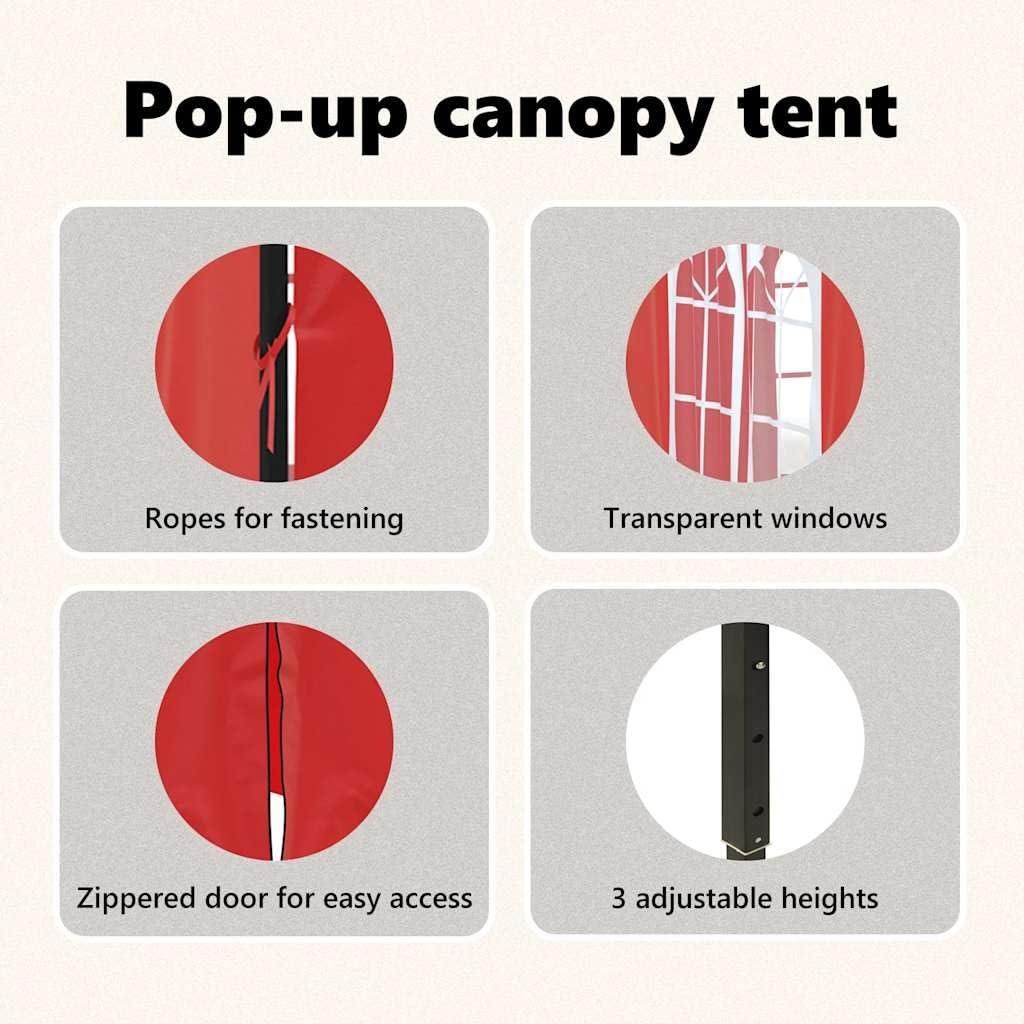 Namiot imprezowy, składany, czerwony, 2 x 2 m, ze ścianami bocznymi, stalowy stelaż, tkanina Oxford 210D, odporna na promieniowanie UV i działanie wody, składany pawilon do ogrodu, na kemping