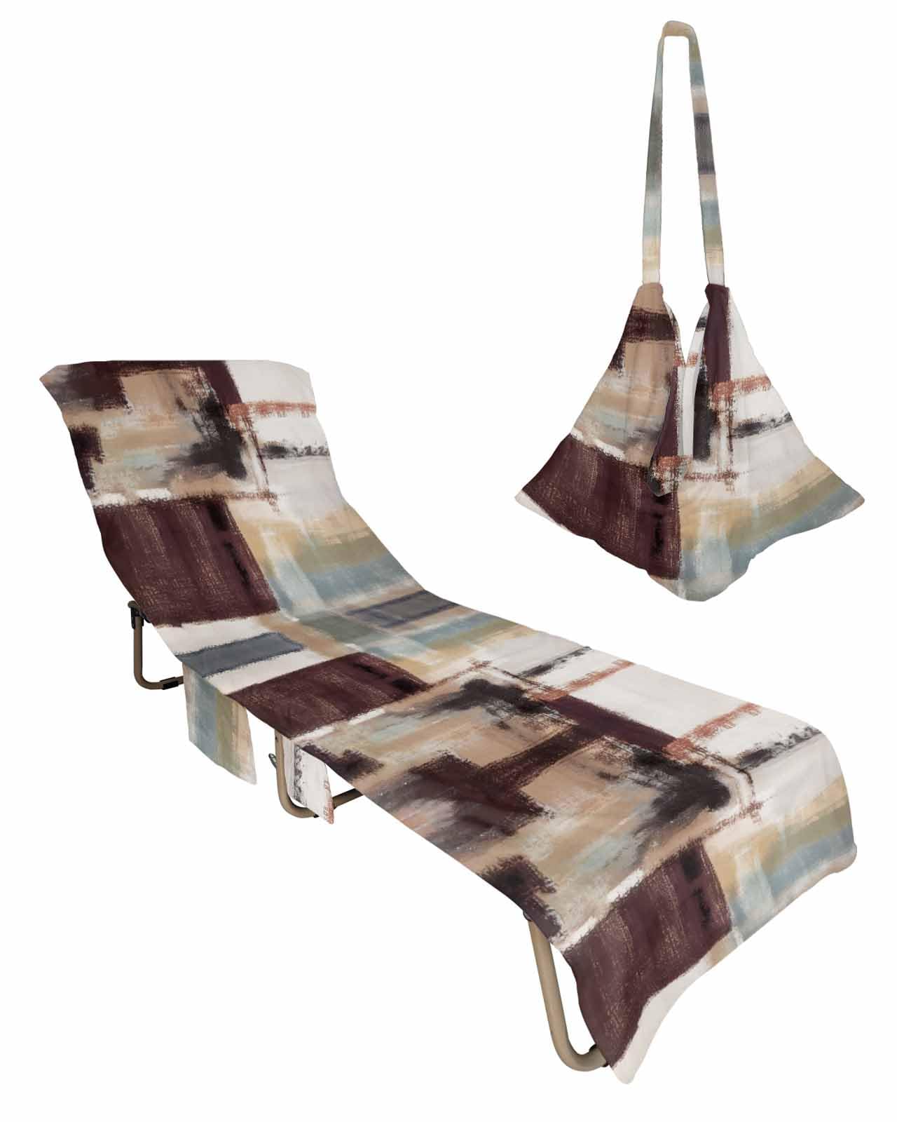 Brown Contemporary Beach Lounge Chair Towel Cover, Soft Chaise Lounge Towel with Side Pockets Patio Pool Chairs Cover for Beach/Pool Sunbathing 29x85 Modern Abstract Art Oil Painting